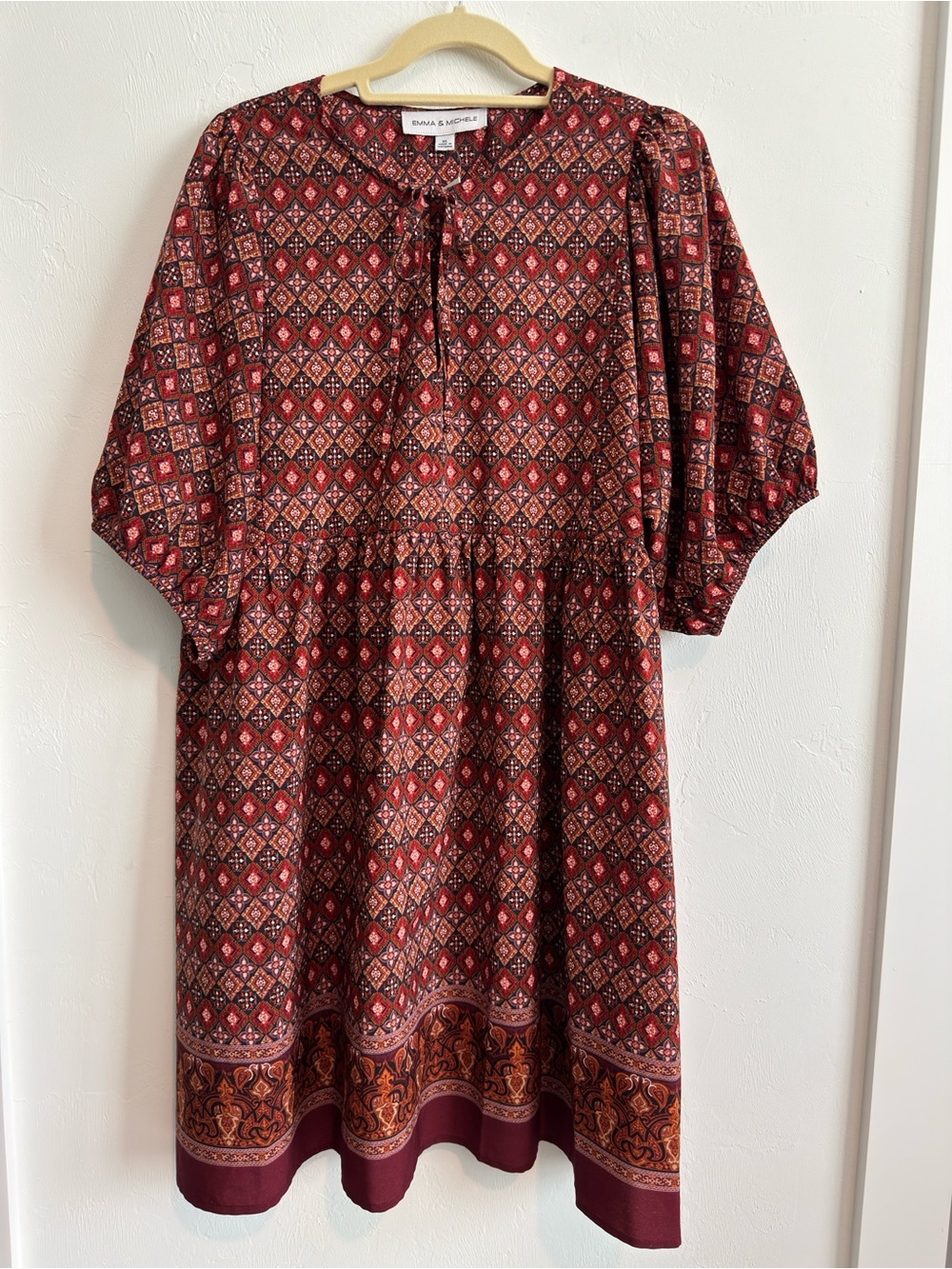 EMMA & MICHELE NWT Women's Red Geometric Print Dress XL